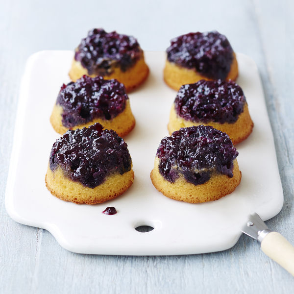 Upside-Down Cakes Blueberry with Crème Anglaise