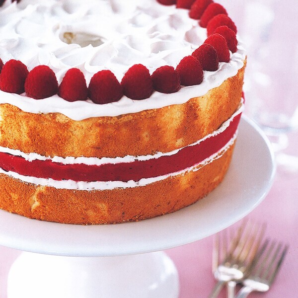 Lemon-Ginger Angel Food and Raspberry Sorbet Layer Cake